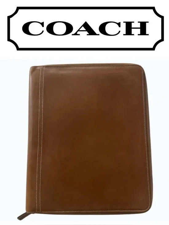 Coach Vintage Brown Leather Bi-fold Portfolio Notebook Organizer 12.5