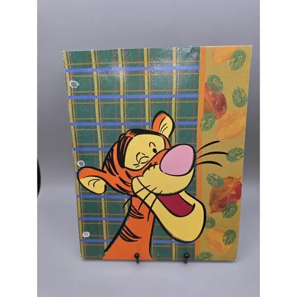 Vintage Tigger Winnie The Pooh Fall Leaves And Green Plaid Pocket Folder