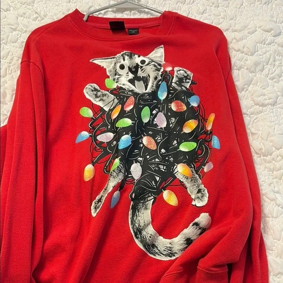 MAD Engine Red and Black Cat Sweater Festive Design