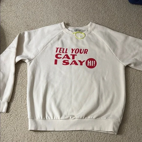 Cream Cat Sweatshirt with Red Print