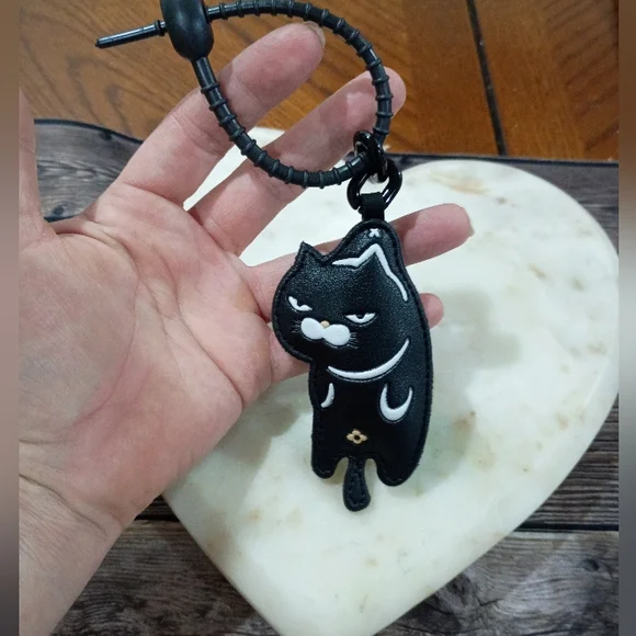 Black Cat Keychain Leather Cat Bag Charm