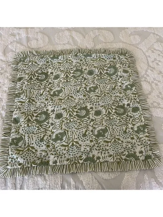 Cpc Cotton Print Club Pillow Sham Green / White Hand Block Print 100% Cotton