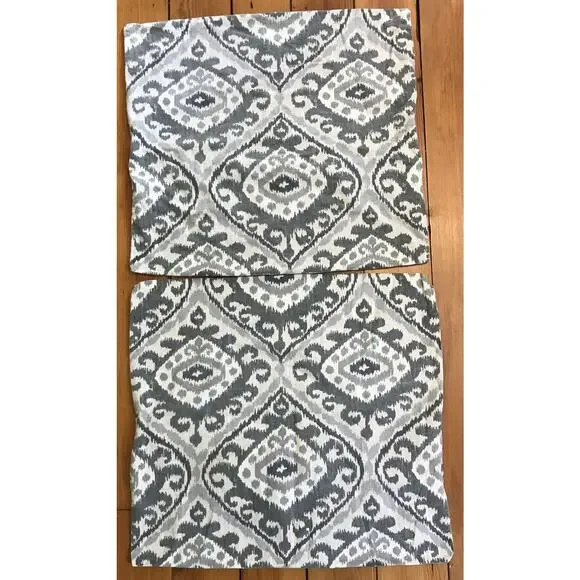 Set Pair 2 Euro Style Damask Gray Cotton Canvas Throw Pillow Cases 22