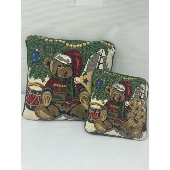 Teddy Bear Vintage Tapestry Throw Pillow Country Cottage Core Set‎ of 2