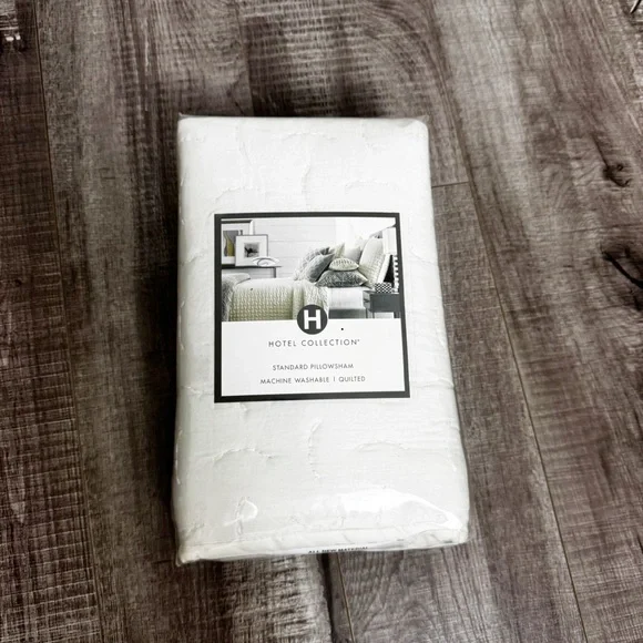Hotel Collection Quilted Standard Pillowsham in White Zipper Closure NWT