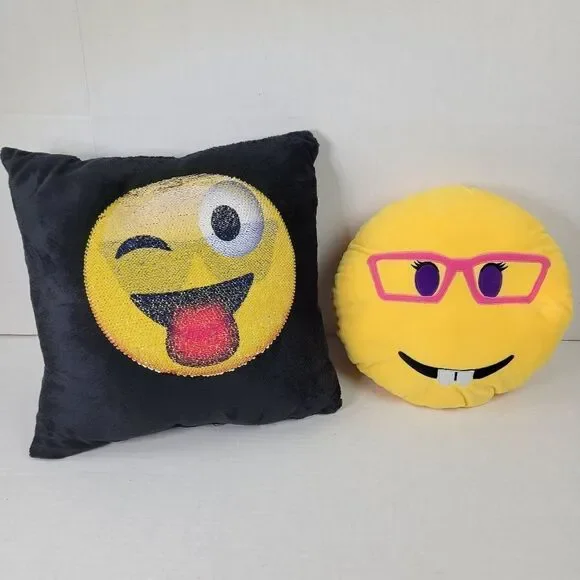 Nerd Girl and Reversible Sequins‎ Emoji Pillow Set