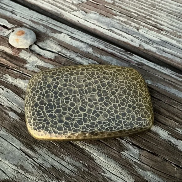 Vintage Textured Metal Belt Buckle - Hammered Gold Rectangle Uneven Surface Roc