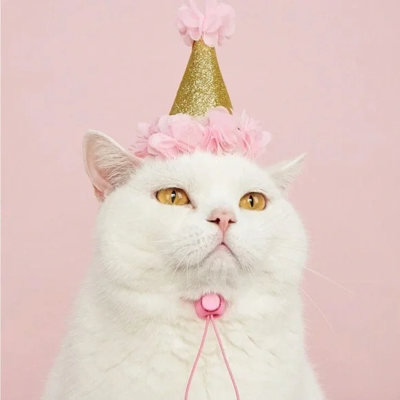 Gold and Pink Cat Party Hat