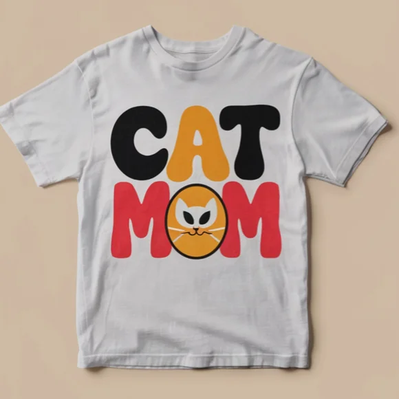 Cat Mom T-Shirt - White, Black, Red, Orange