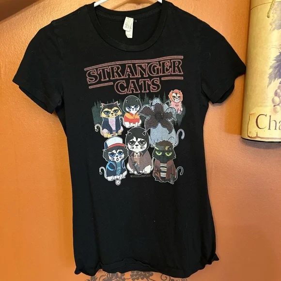 Stranger Cats Black T-Shirt
