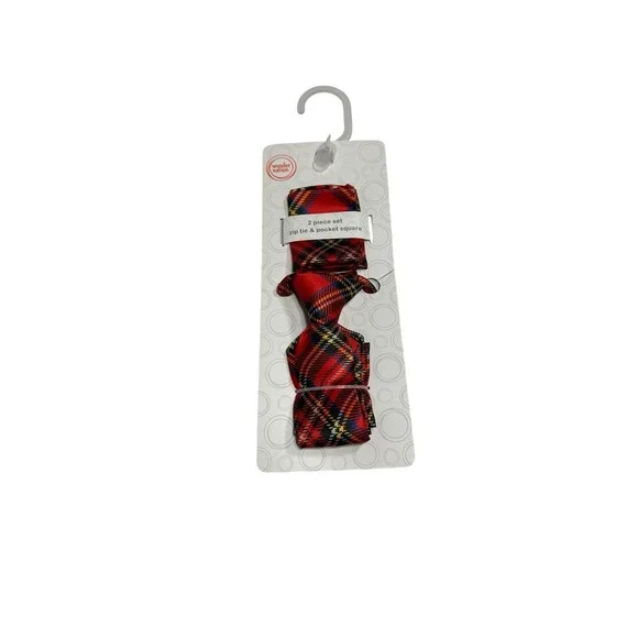 wonder nation kids boys zip tie & pocket square red plaid