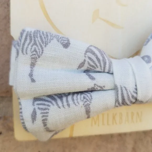 Milkbarn Organic White with Grey Linen and Cotton Zebras' Bow Tie NWOT