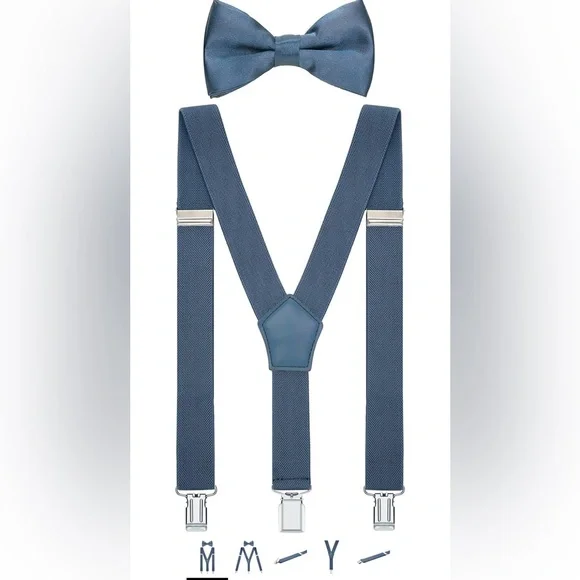 Boys teal bow tie & suspenders set
