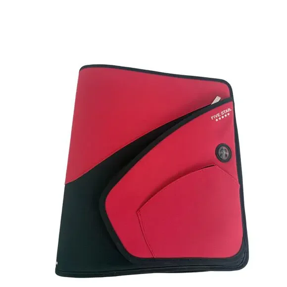 Five Star Full-Zip Red/Black Tab Divider Mesh Pouch Portable 3-Ring Binder
