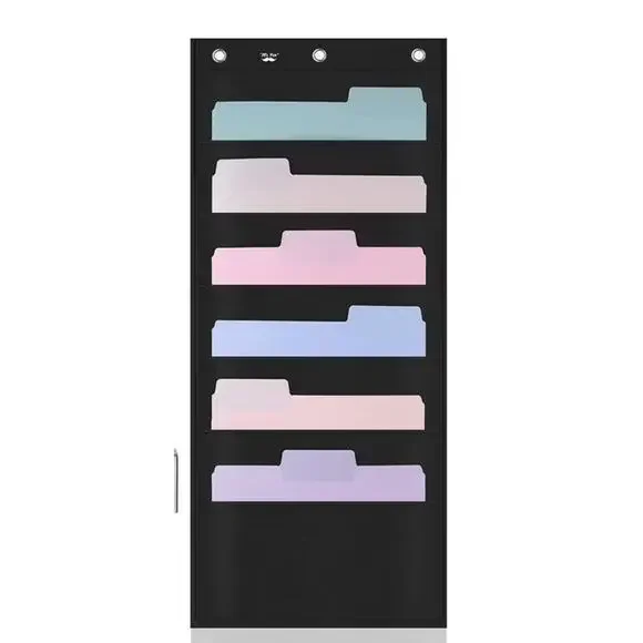 3 Ring Hanging File Organizer 6 Pockets for A4 Paper 32 in x 14 in Black s29