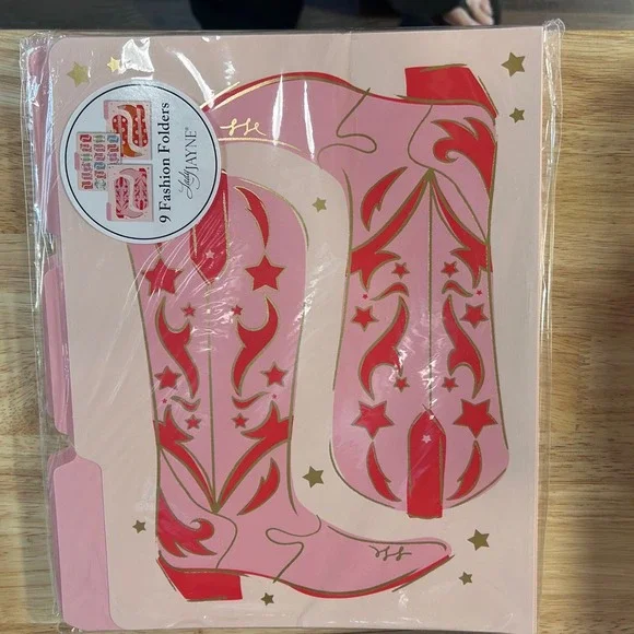 Lady Jayne 9 Fashion Folders Pink Cowboy Boots Stars Organizer Set 9.5 X‎ 12