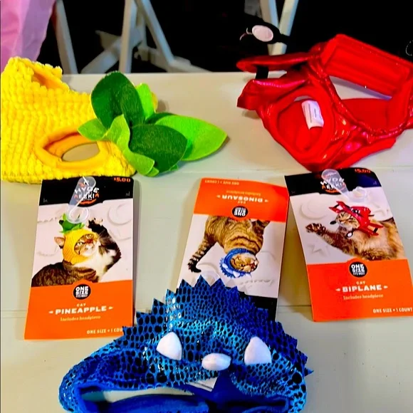 Cat Costume Set with Pineapple, Dinosaur and Biplane Designs- Bundle