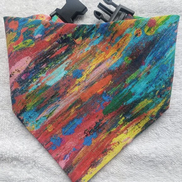 Clip on Dog Bandana With Buckle Pet Cat Bandanna Scarf Colors Paintbrush Strokes