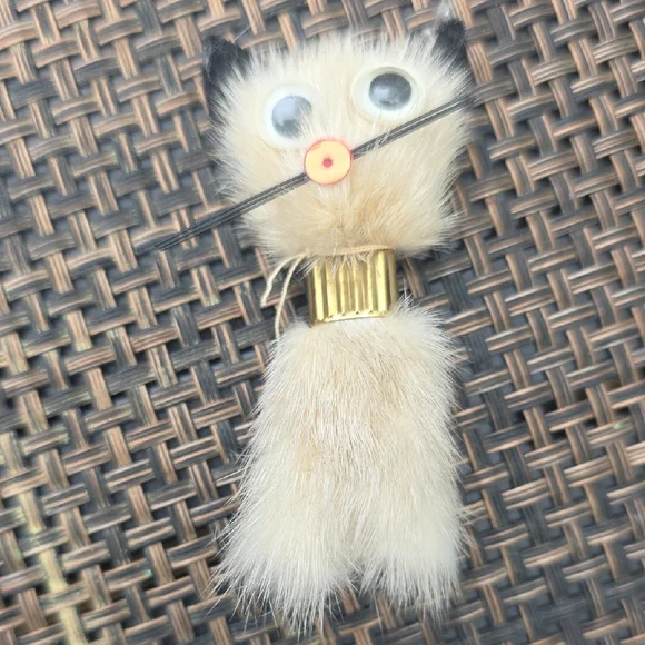 Furry Cat Toy with Black and Cream Accents