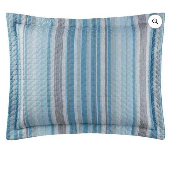 NEW Mainstays King Blue Grey Striped Quilted Pillow Shams 2-Pack