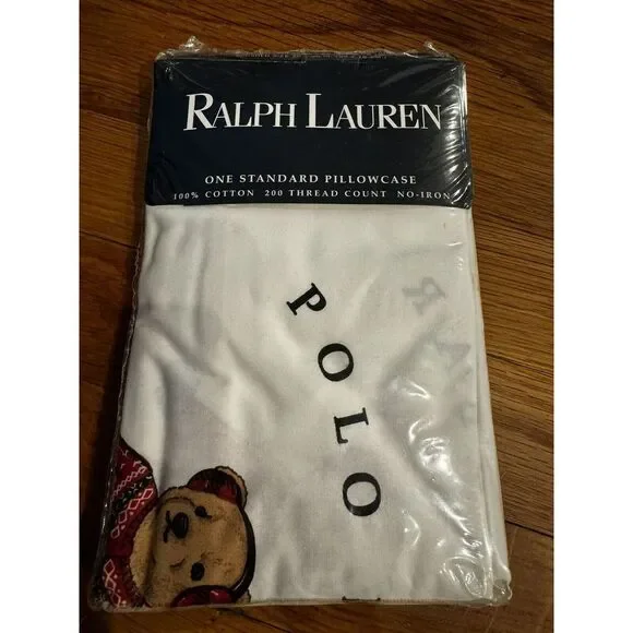 Vintage Ralph Lauren Winter Bear Ice Skating 1 Pillowcase NIP‎ NEW 90s Usa Made