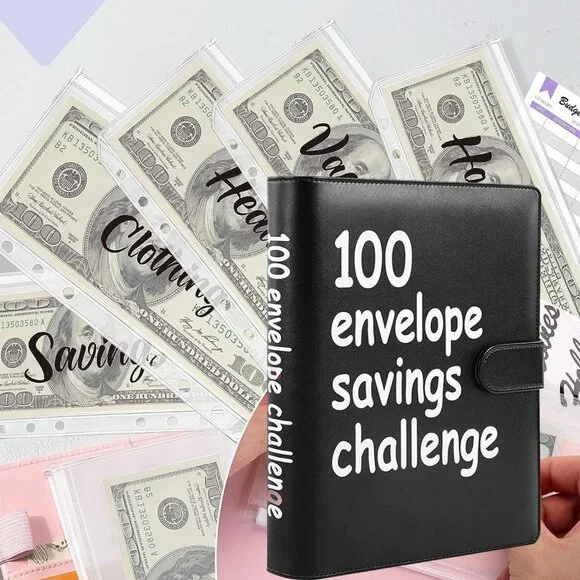 100 Envelope Money Savings Challenge Binder $5,500 (Black)