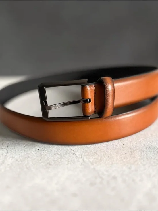 Vegan Leather Belt with Brushed Metal Buckle