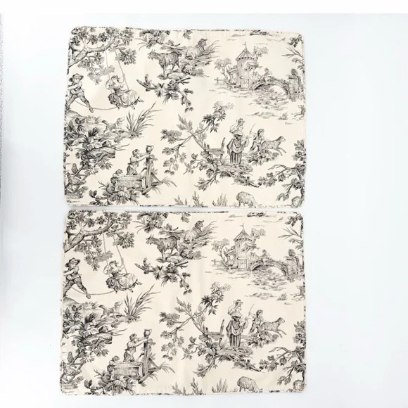 Set 2 Country Curtains French Country Toile Pillow Shams Standard Ivory/Black