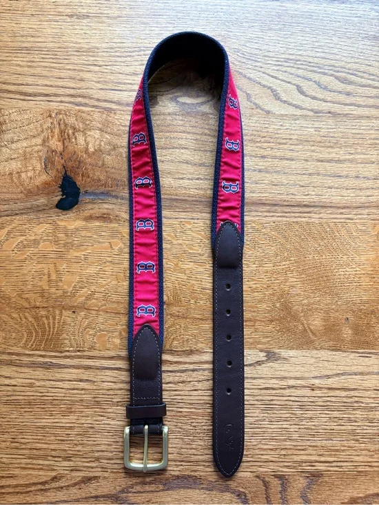Vineyard Vines Boston Red Sox Red and Navy Belt with Brass Buckle- mens 30 waist