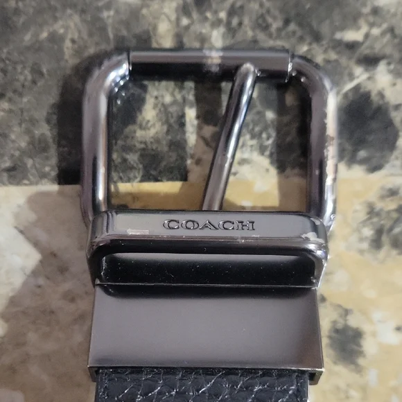 Coach Reversible Black/Brown Leather Belt with Silver Buckle