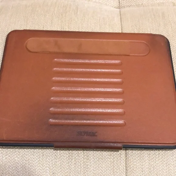 Seymac iPad leather adjustable height cover w/card slot & pen holder,used cognac
