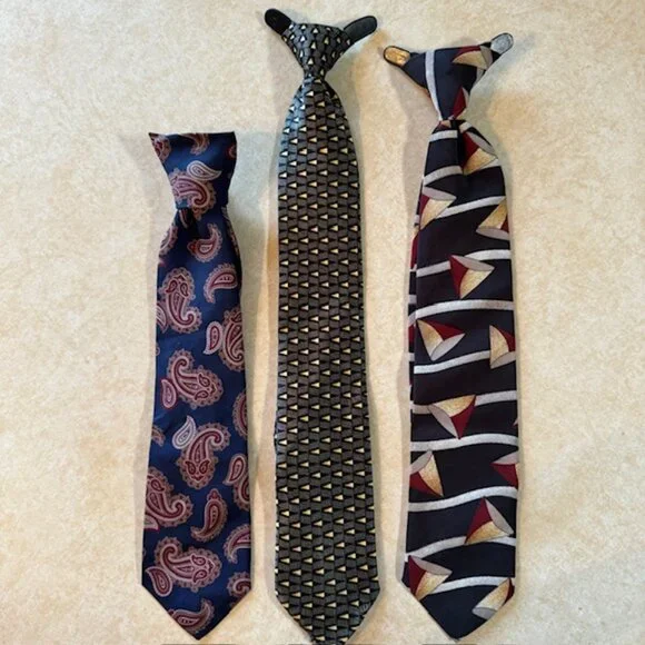 Vintage Boys Clip On Ties - set of 3