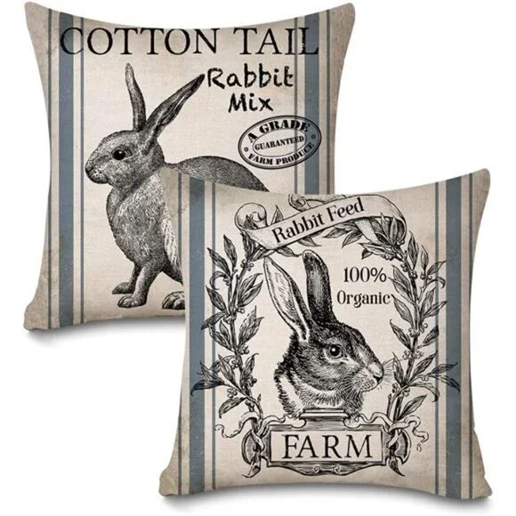 Vintage Farmhouse Bunny Throw Pillow Covers Retro Farm Rabbit Feed Home Décor