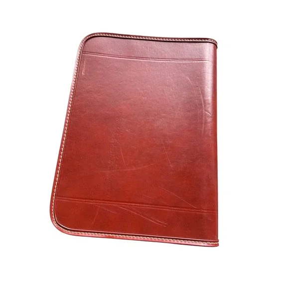Vintage Leather Portfolio Zippered Document Case Burgundy Split Cowhide 16x12