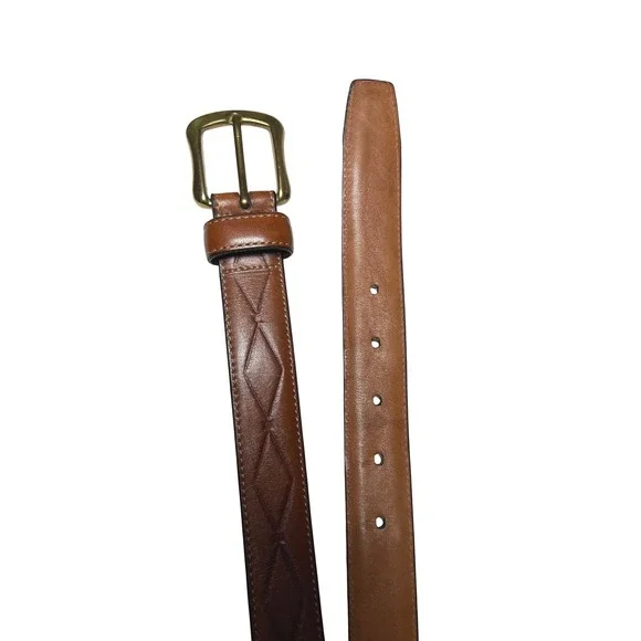 Vintage Western Equestrian Embossed Leather Belt Solid Brass L'Aiglon Tan 40-42