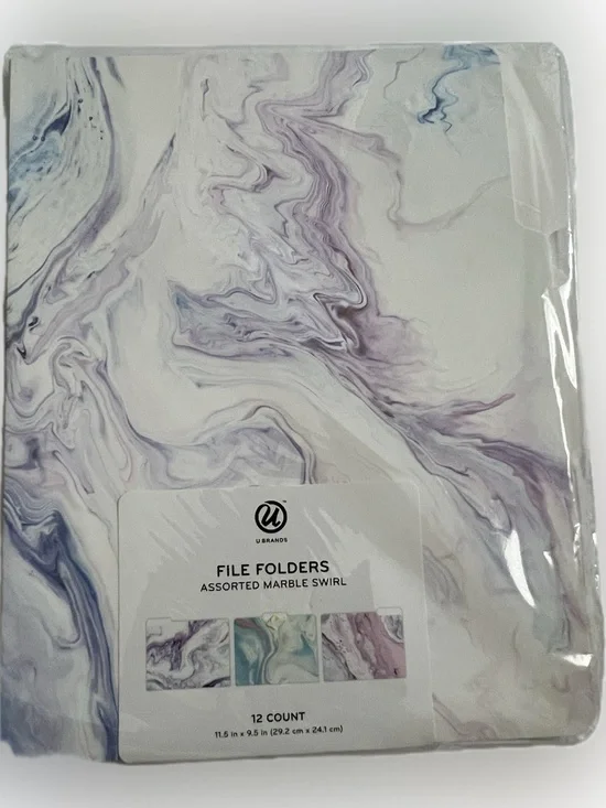 🔴New U Brands Fashion Assorted Marble Swirl File Folders 1/3 Cut Tab 12 Count