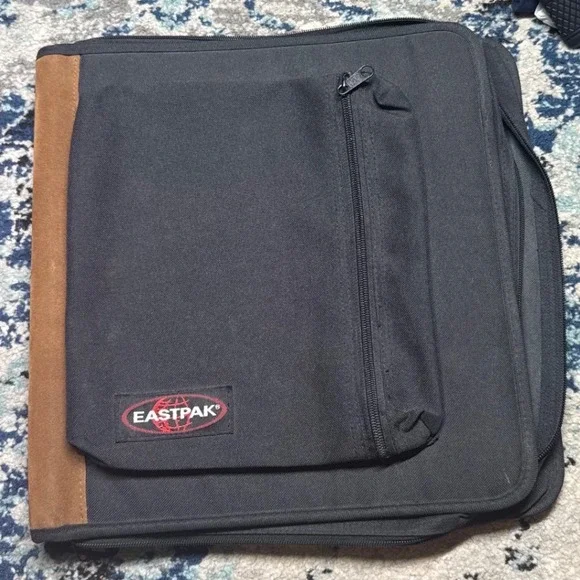 Eastpak Vintage Black Canvas Suede Spine Zip Around Binder Portfolio Case Black
