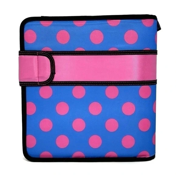 Case-It “The Open Tab” 2” Three Ring Binder Blue with Pink Polka Dots New NWT