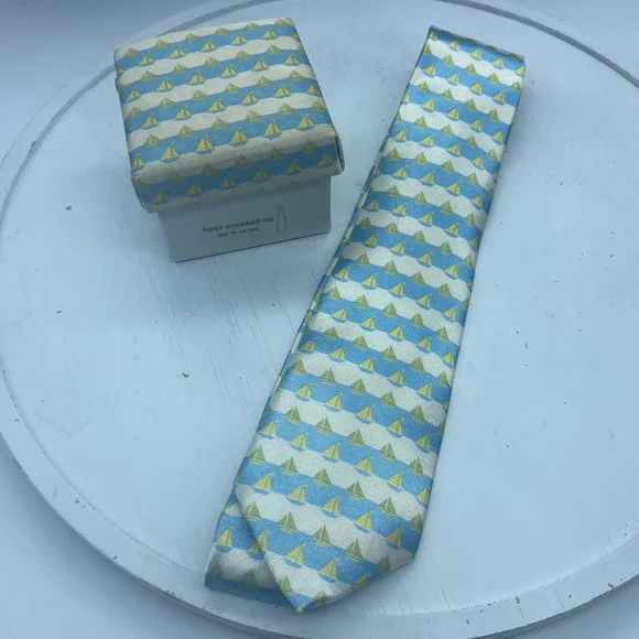 The Childrens Place Boys Sailboat Nautical Stripe Necktie Blue Green Age 8-14