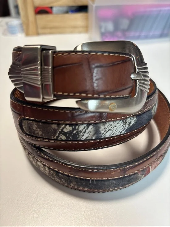 Nocona Brown Leather Belt with Silver Logo Stamping