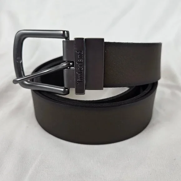 Timberland Size 46 Reversible Brown/Black Leather Belt Gunmetal Toned Hardware