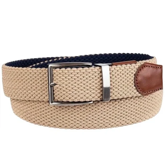 Tommy Bahama tan & navy reversible stretch belt sz large/XL like-new condition