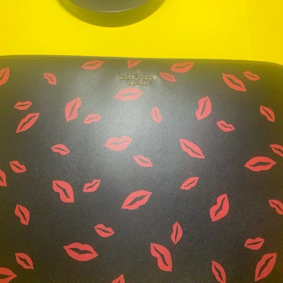Kate Spade Computer Sleeve Red Lips Black Faux Leather