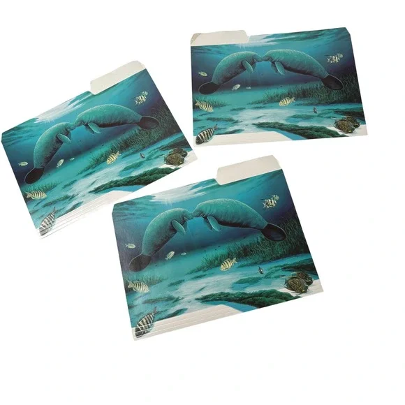 VTG 2005 Y2K Wyland Manatee File Folders Set of 3 Ocean Art Retro Office School
