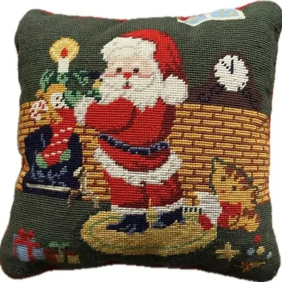 Festive Holiday Needlepoint Pillow