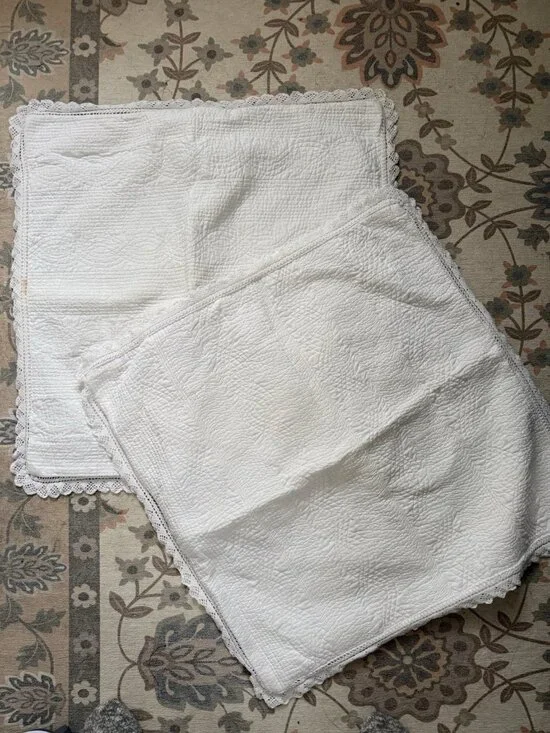 Vintage Ralph Lauren White Matelasse Crochet Quilted Large Pillow Shams 30x30