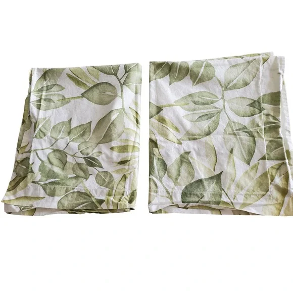 Pottery Barn Set of 2 Organic Cotton Standard Pillowcases Green‎ Leaf Botanical