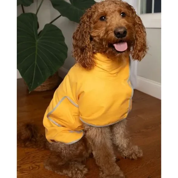 Pouty Paws Wag-a-Dry Dog Bath Robe Yellow Size Small Super Absorbent NWT