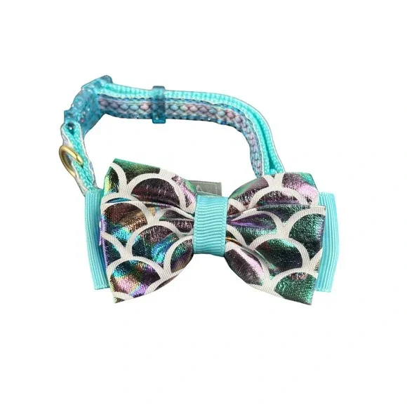 Top Paw Blue Mermaid Adj Collar XS Dog Cat Bowtie Sparkle Fish Scale