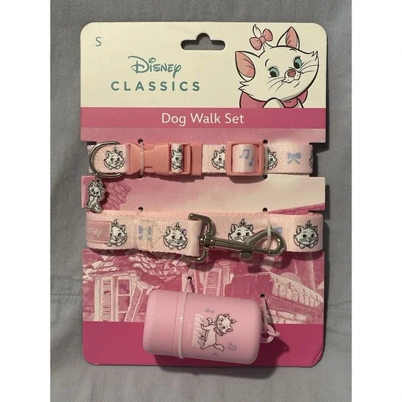 NEW Disney Aristocats Marie Pink Dog Walk Set Collar Leash & Bag Holder Size S